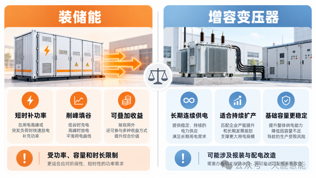 装储能与增容变压器的核心特点和适用边界对比